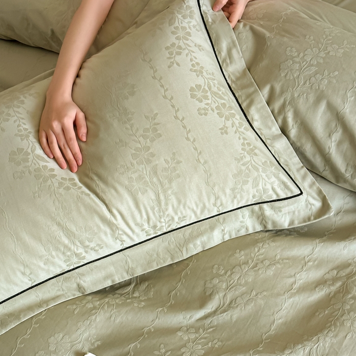 91家纺网 家纺一手货源 找家纺 首尔家纺 2026新款浮雕提花色织全棉四件套 花蔓-绿