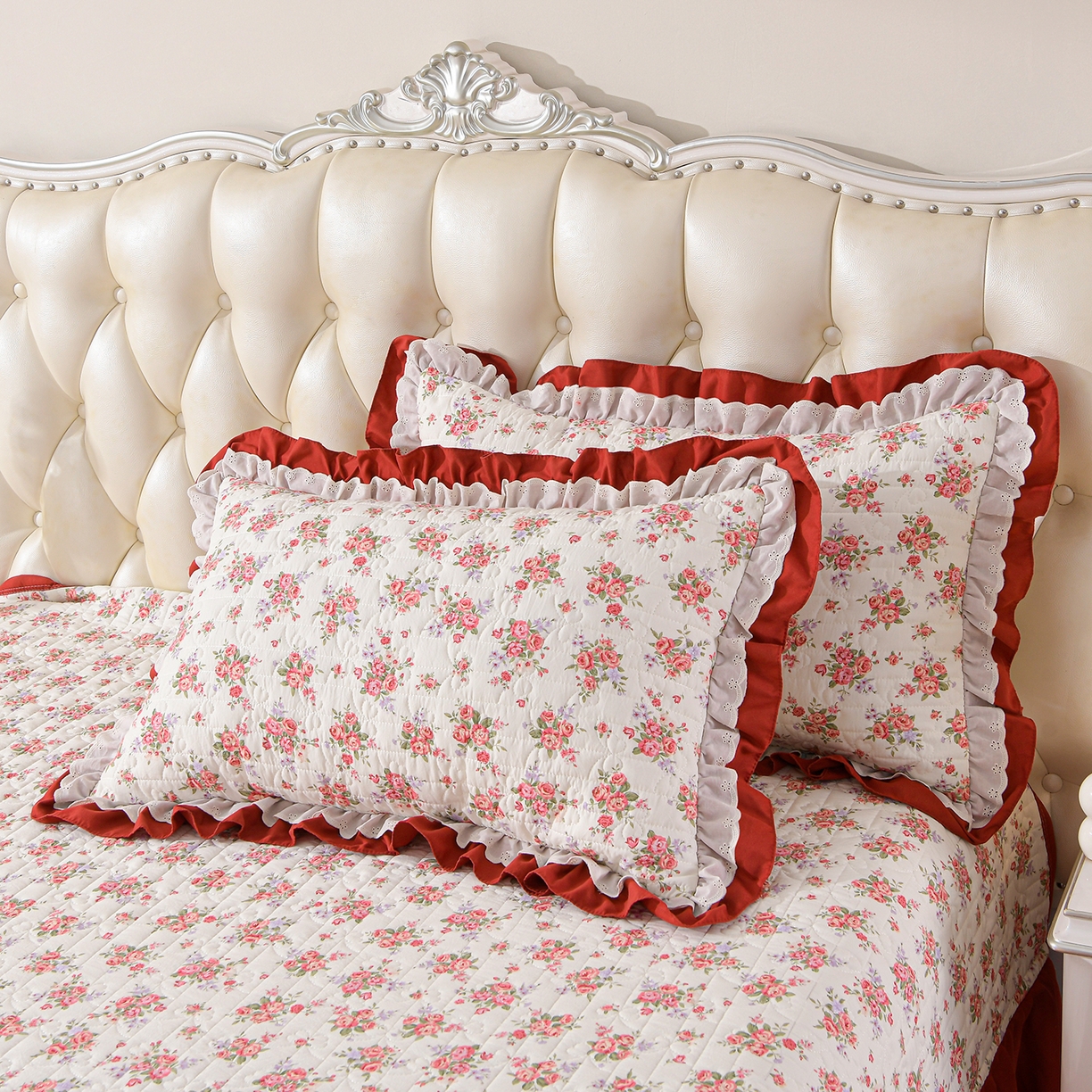 91家纺网 家纺一手货源 找家纺 金梦家居 2026新款水洗棉床盖被套四件套 红粉佳人