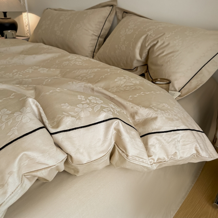 91家纺网 家纺一手货源 找家纺 首尔家纺 2026新款浮雕提花色织全棉四件套 花蔓-米咖