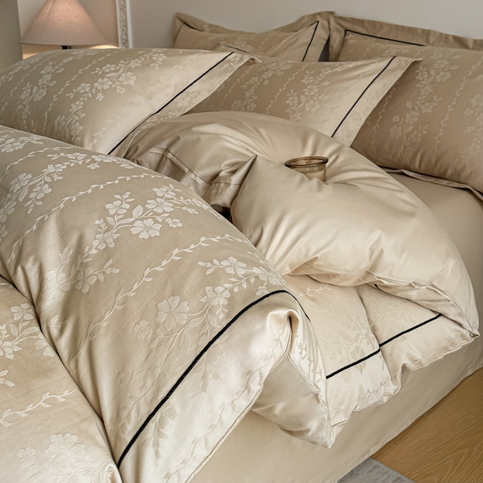 91家纺网 家纺一手货源 找家纺 首尔家纺 2026新款浮雕提花色织全棉四件套 花蔓-米咖