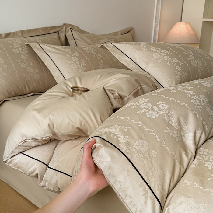 首尔家纺 2026新款浮雕提花色织全棉四件套 花蔓-米咖