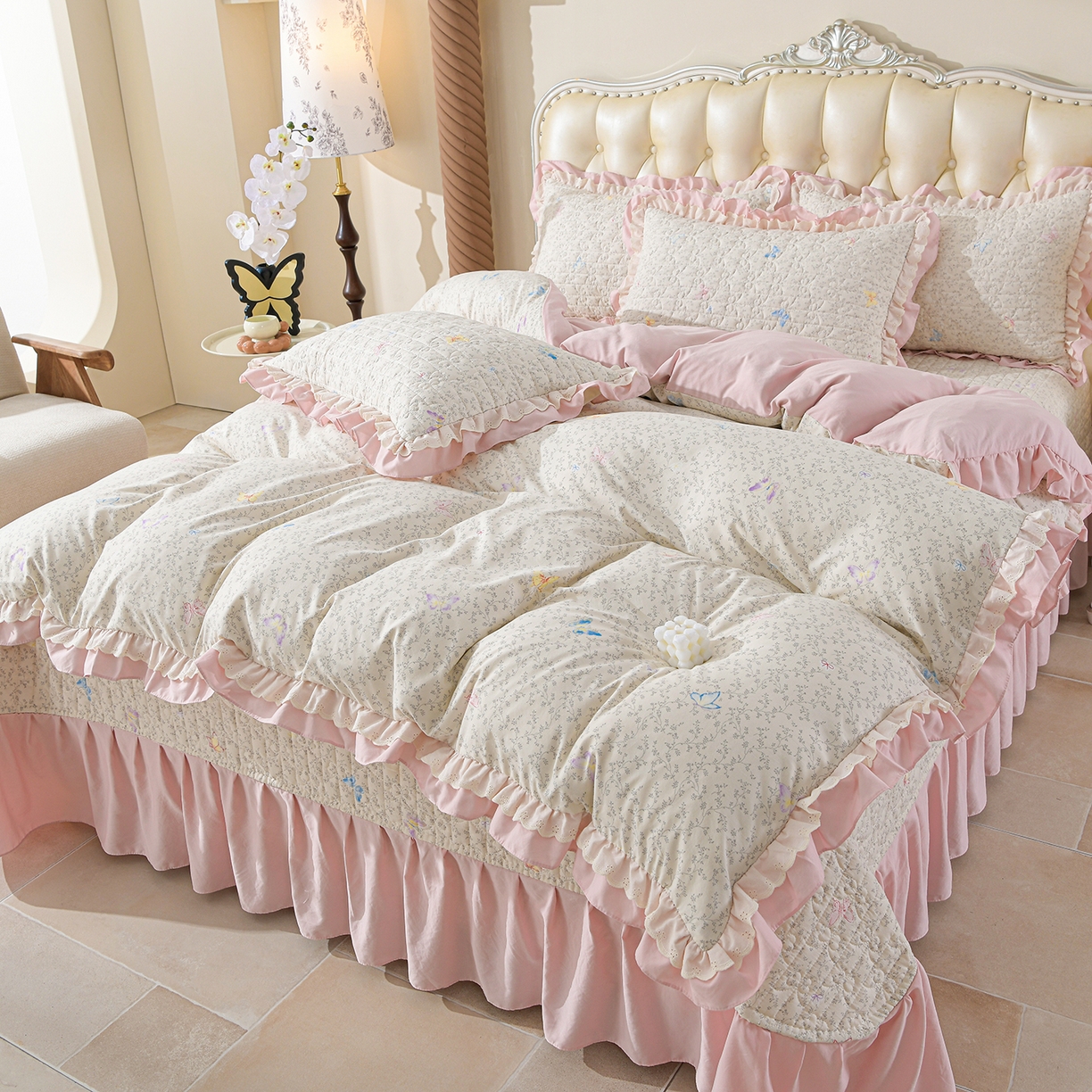 91家纺网 家纺一手货源 找家纺 金梦家居 2026新款水洗棉床盖被套四件套 蝴蝶缤纷