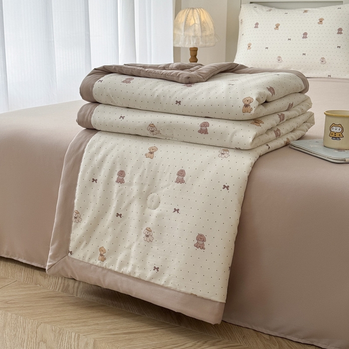 91家纺网 家纺一手货源 找家纺 盛凡家纺 2026新款小清新抗菌夏被夏凉被空调被被子被芯夏被四件套 星星小狗