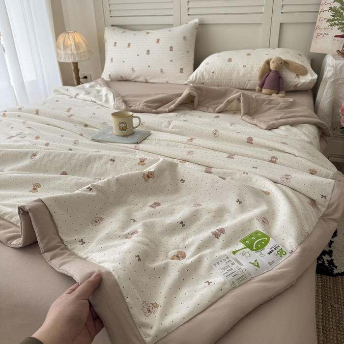91家纺网 家纺一手货源 找家纺 盛凡家纺 2026新款小清新抗菌夏被夏凉被空调被被子被芯夏被四件套 星星小狗