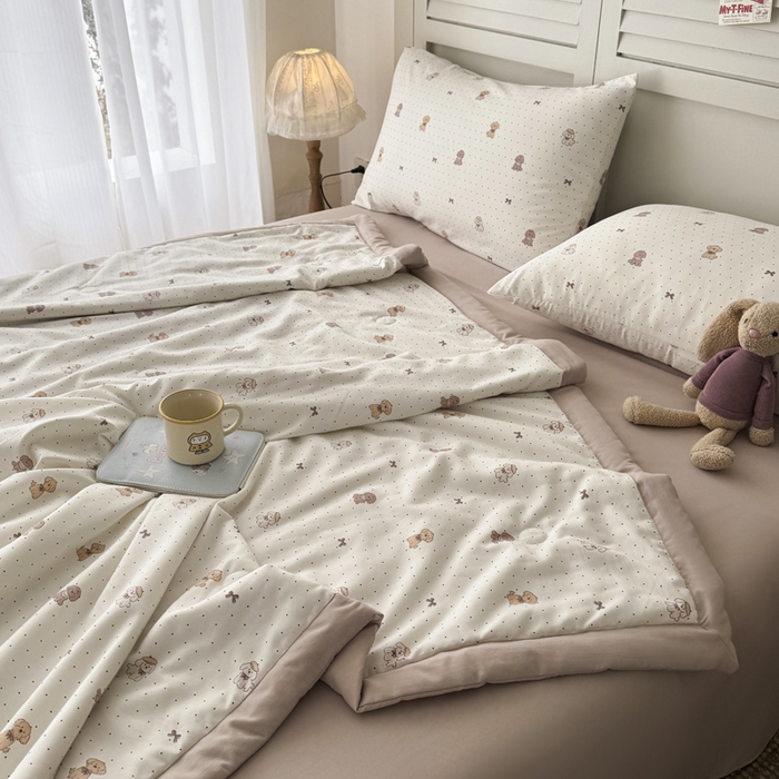 91家纺网 家纺一手货源 找家纺 盛凡家纺 2026新款小清新抗菌夏被夏凉被空调被被子被芯夏被四件套 星星小狗