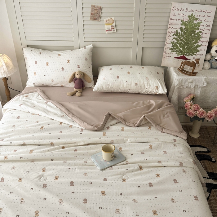 91家纺网 家纺一手货源 找家纺 盛凡家纺 2026新款小清新抗菌夏被夏凉被空调被被子被芯夏被四件套 星星小狗