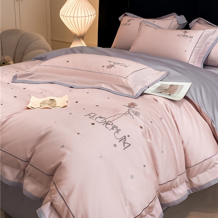 家居1号家纺 2026新款50双股新疆长绒棉四件套-玫瑰花园 玫瑰花园-萝莉粉