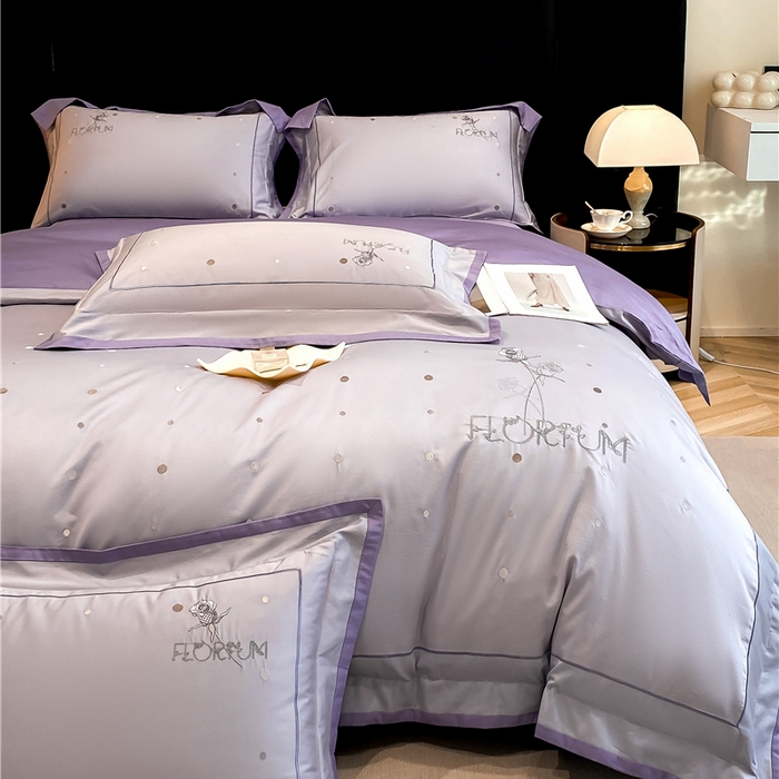 91家纺网 家纺一手货源 找家纺 家居1号家纺 2026新款50双股新疆长绒棉四件套-玫瑰花园 玫瑰花园-香芋紫