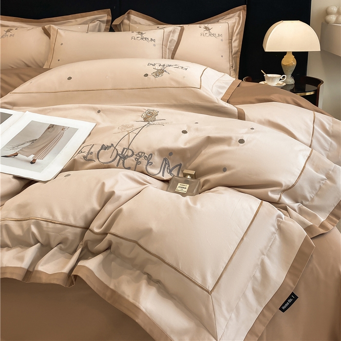 91家纺网 家纺一手货源 找家纺 家居1号家纺 2026新款50双股新疆长绒棉四件套-玫瑰花园 玫瑰花园-香槟金