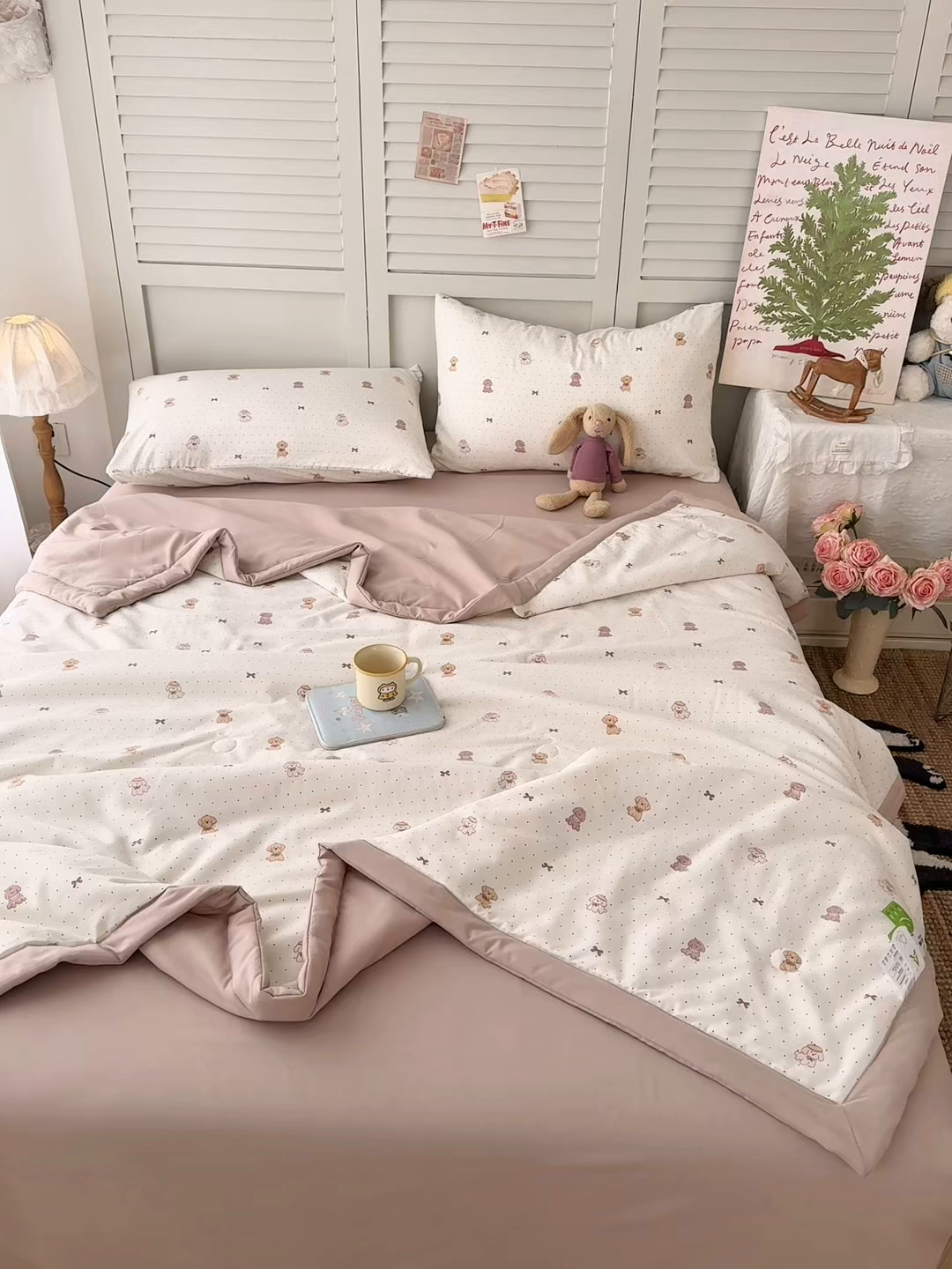 91家纺网 家纺一手货源 找家纺 盛凡家纺 2026新款小清新抗菌夏被夏凉被空调被被子被芯夏被四件套 星星小狗