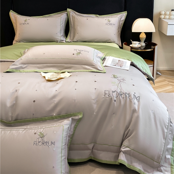 91家纺网 家纺一手货源 找家纺 家居1号家纺 2026新款50双股新疆长绒棉四件套-玫瑰花园 玫瑰花园-新灰绿