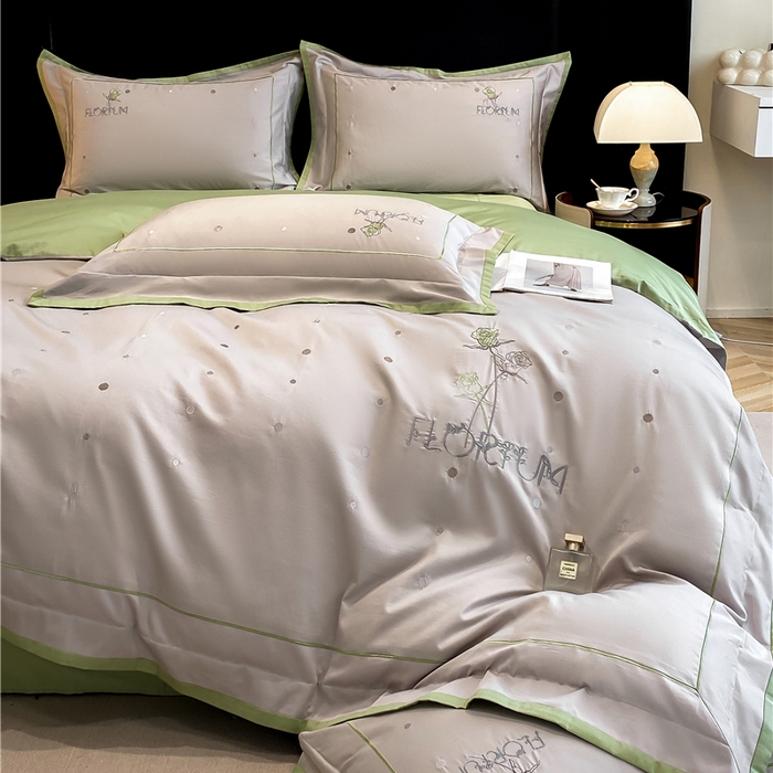 91家纺网 家纺一手货源 找家纺 家居1号家纺 2026新款50双股新疆长绒棉四件套-玫瑰花园 玫瑰花园-新灰绿