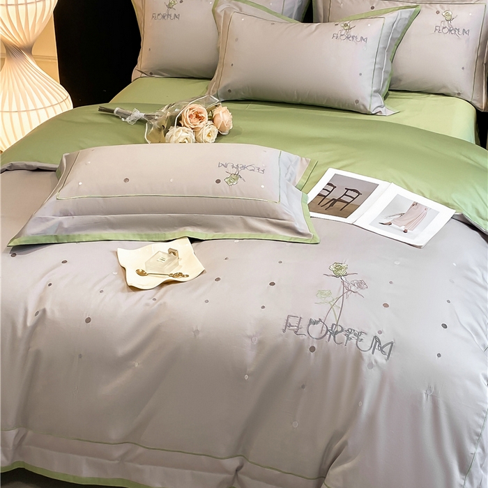 91家纺网 家纺一手货源 找家纺 家居1号家纺 2026新款50双股新疆长绒棉四件套-玫瑰花园 玫瑰花园-新灰绿