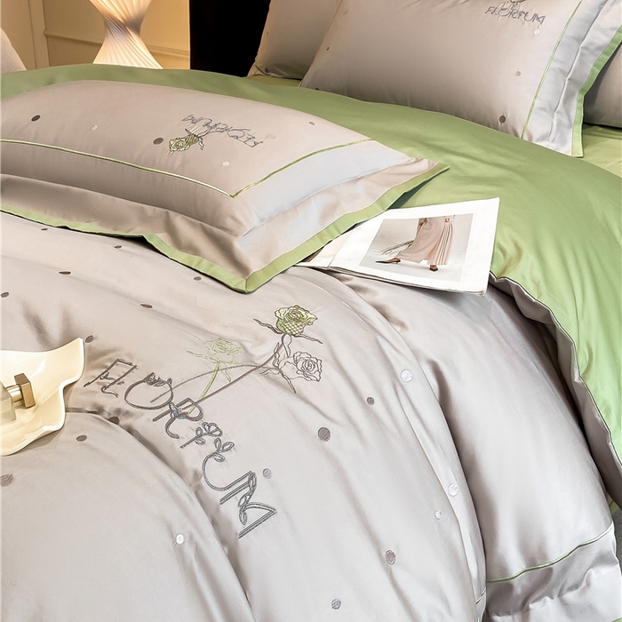 91家纺网 家纺一手货源 找家纺 家居1号家纺 2026新款50双股新疆长绒棉四件套-玫瑰花园 玫瑰花园-新灰绿