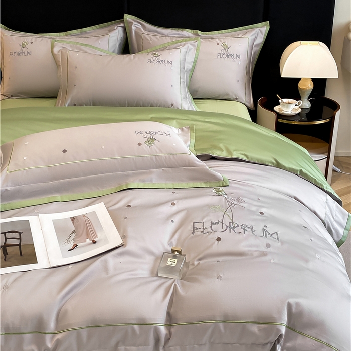 91家纺网 家纺一手货源 找家纺 家居1号家纺 2026新款50双股新疆长绒棉四件套-玫瑰花园 玫瑰花园-新灰绿