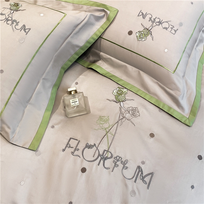 91家纺网 家纺一手货源 找家纺 家居1号家纺 2026新款50双股新疆长绒棉四件套-玫瑰花园 玫瑰花园-新灰绿