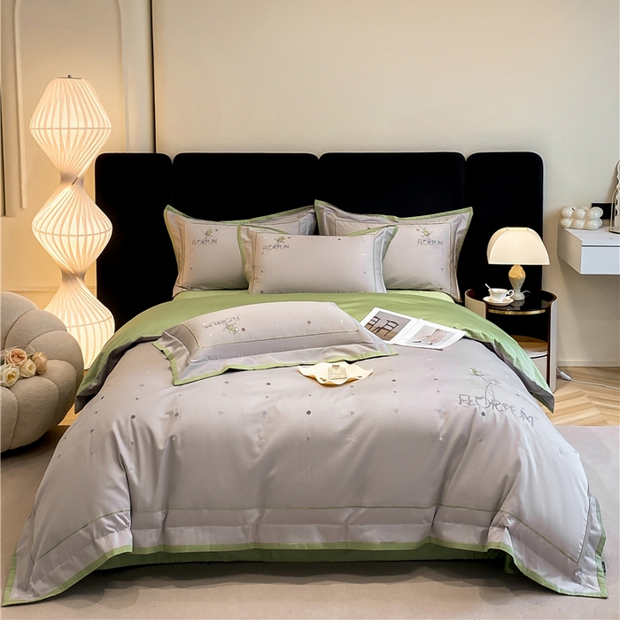 91家纺网 家纺一手货源 找家纺 家居1号家纺 2026新款50双股新疆长绒棉四件套-玫瑰花园 玫瑰花园-新灰绿