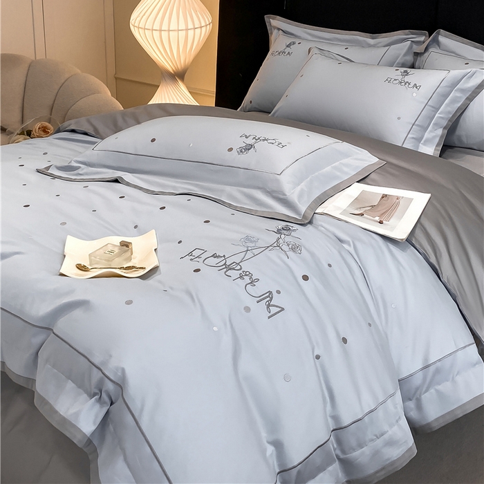 家居1号家纺 2026新款50双股新疆长绒棉四件套-玫瑰花园 玫瑰花园-月光蓝