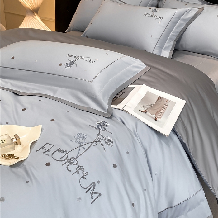 91家纺网 家纺一手货源 找家纺 家居1号家纺 2026新款50双股新疆长绒棉四件套-玫瑰花园 玫瑰花园-月光蓝