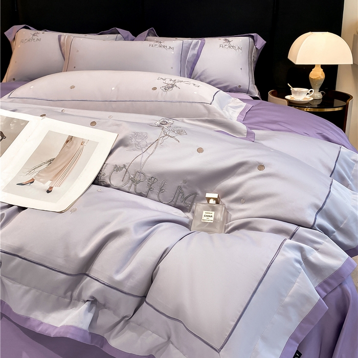 91家纺网 家纺一手货源 找家纺 家居1号家纺 2026新款50双股新疆长绒棉四件套-玫瑰花园 玫瑰花园-香芋紫