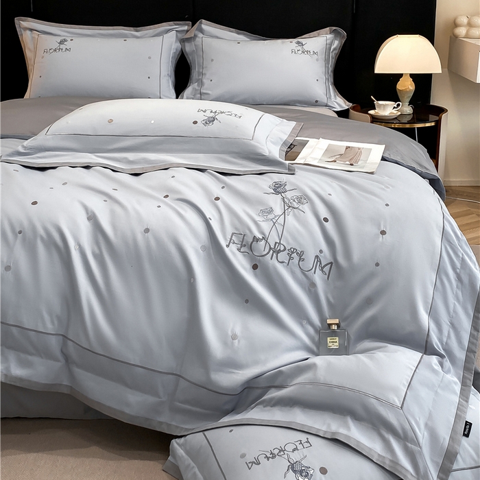 91家纺网 家纺一手货源 找家纺 家居1号家纺 2026新款50双股新疆长绒棉四件套-玫瑰花园 玫瑰花园-月光蓝