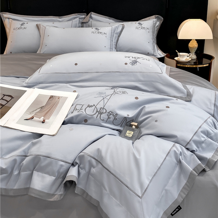 91家纺网 家纺一手货源 找家纺 家居1号家纺 2026新款50双股新疆长绒棉四件套-玫瑰花园 玫瑰花园-月光蓝