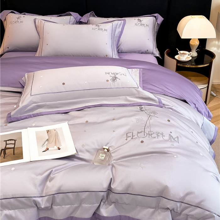 91家纺网 家纺一手货源 找家纺 家居1号家纺 2026新款50双股新疆长绒棉四件套-玫瑰花园 玫瑰花园-香芋紫