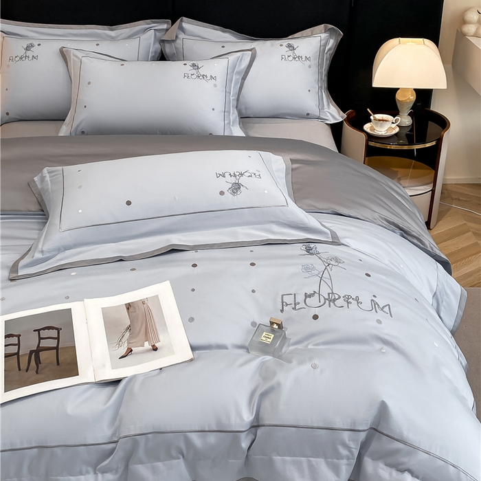 91家纺网 家纺一手货源 找家纺 家居1号家纺 2026新款50双股新疆长绒棉四件套-玫瑰花园 玫瑰花园-月光蓝