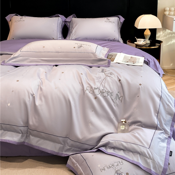 91家纺网 家纺一手货源 找家纺 家居1号家纺 2026新款50双股新疆长绒棉四件套-玫瑰花园 玫瑰花园-香芋紫