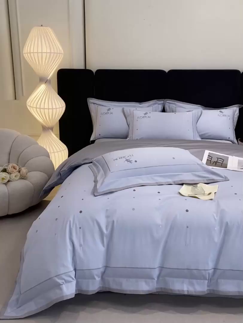 91家纺网 家纺一手货源 找家纺 家居1号家纺 2026新款50双股新疆长绒棉四件套-玫瑰花园 玫瑰花园-月光蓝