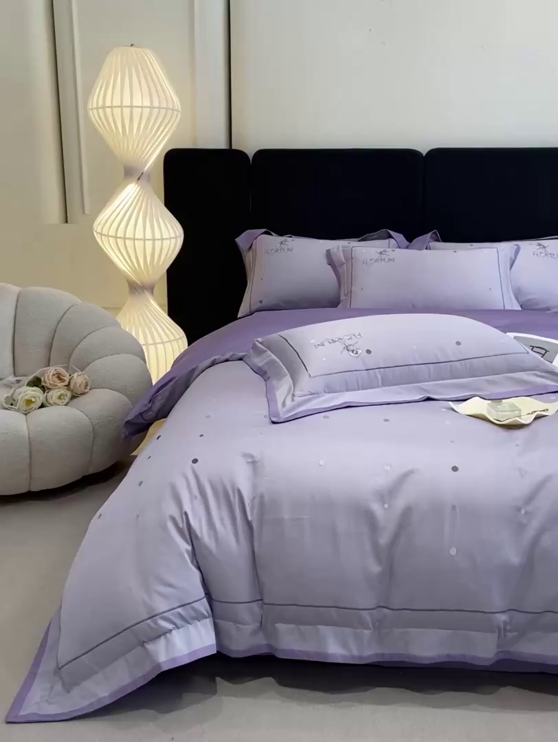 91家纺网 家纺一手货源 找家纺 家居1号家纺 2026新款50双股新疆长绒棉四件套-玫瑰花园 玫瑰花园-香芋紫