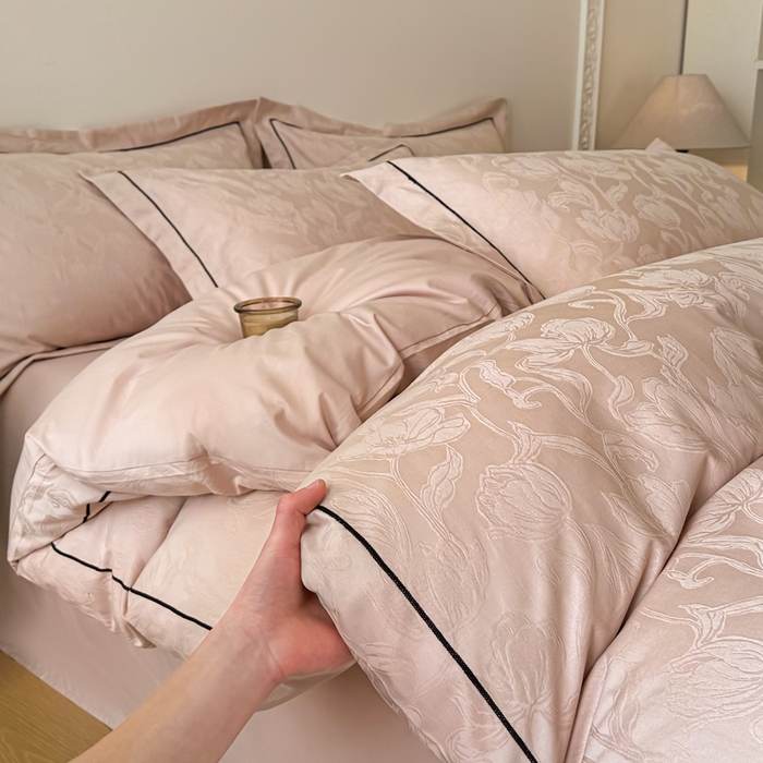 首尔家纺 2026新款浮雕提花色织全棉四件套 郁香-粉