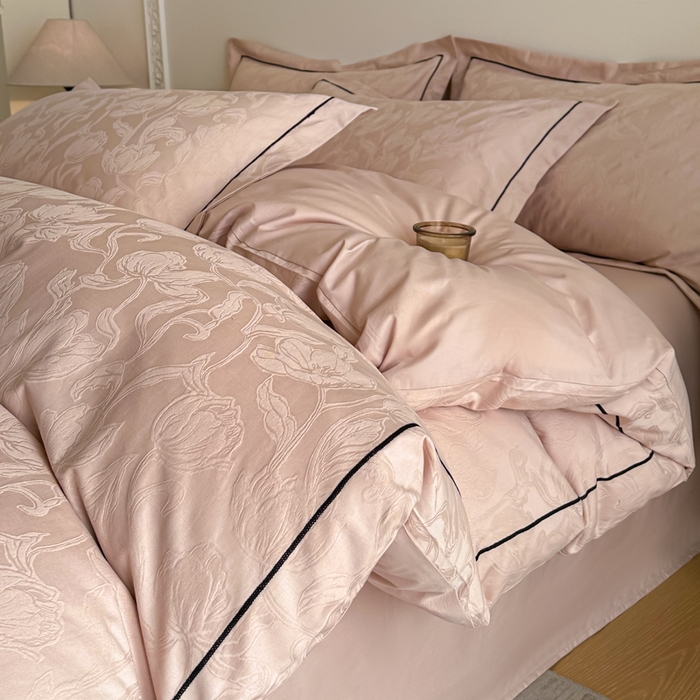 91家纺网 家纺一手货源 找家纺 首尔家纺 2026新款浮雕提花色织全棉四件套 郁香-粉