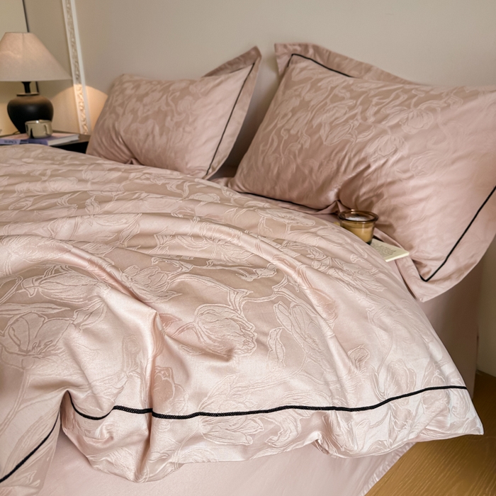 91家纺网 家纺一手货源 找家纺 首尔家纺 2026新款浮雕提花色织全棉四件套 郁香-粉