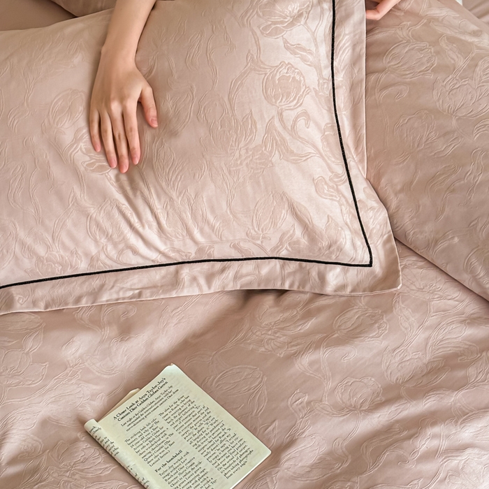 91家纺网 家纺一手货源 找家纺 首尔家纺 2026新款浮雕提花色织全棉四件套 郁香-粉