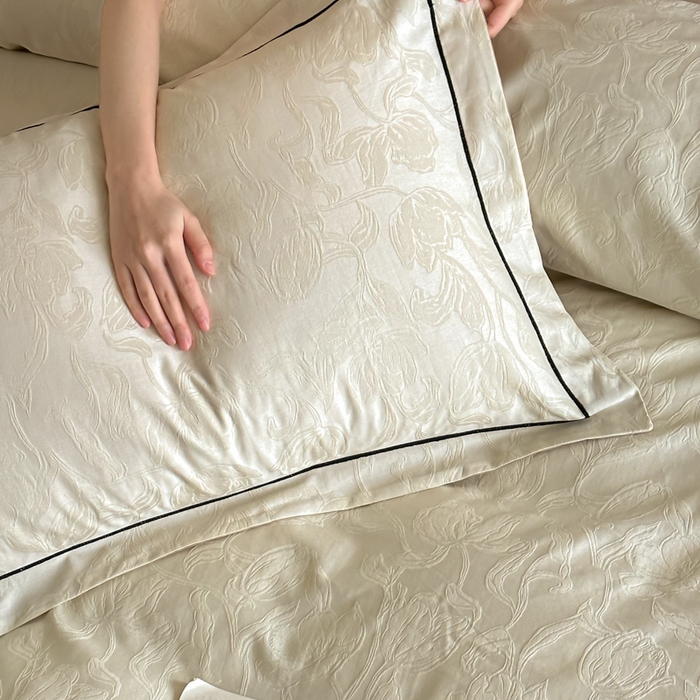 91家纺网 家纺一手货源 找家纺 首尔家纺 2026新款浮雕提花色织全棉四件套 郁香-米白拼咖