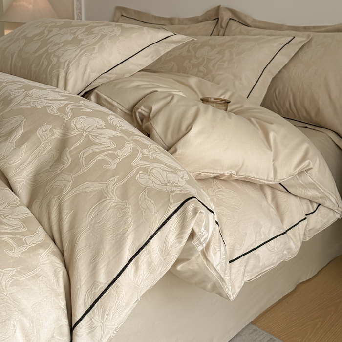 91家纺网 家纺一手货源 找家纺 首尔家纺 2026新款浮雕提花色织全棉四件套 郁香-米咖