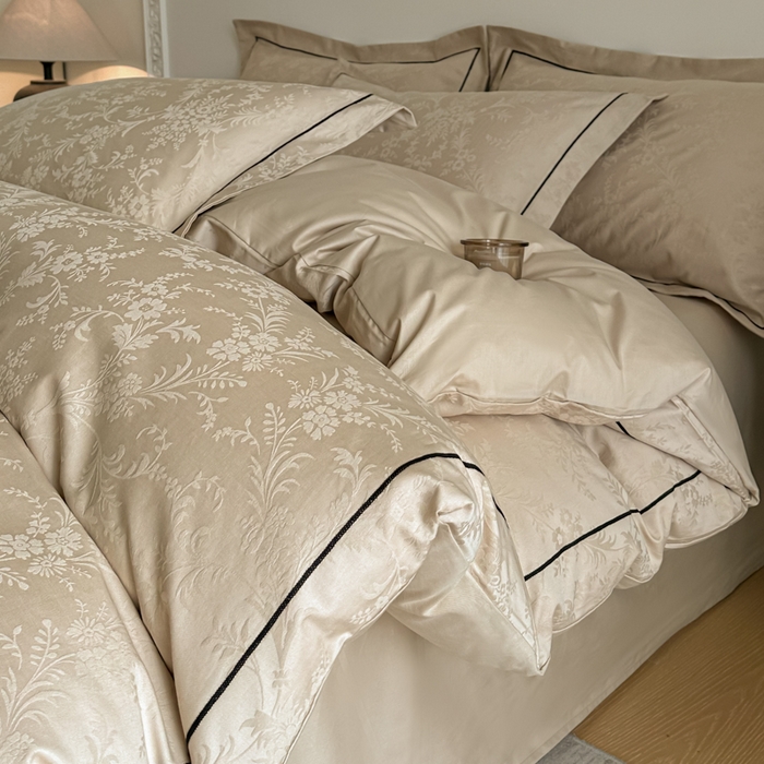 91家纺网 家纺一手货源 找家纺 首尔家纺 2026新款浮雕提花色织全棉四件套 云枝-咖