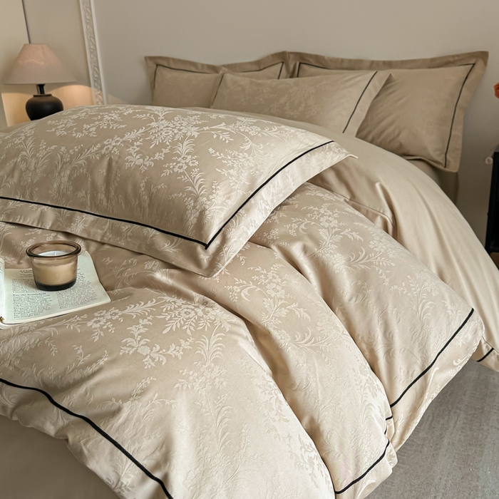 91家纺网 家纺一手货源 找家纺 首尔家纺 2026新款浮雕提花色织全棉四件套 云枝-咖