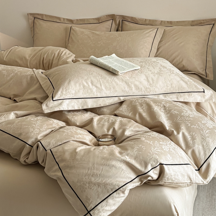 91家纺网 家纺一手货源 找家纺 首尔家纺 2026新款浮雕提花色织全棉四件套 云枝-咖