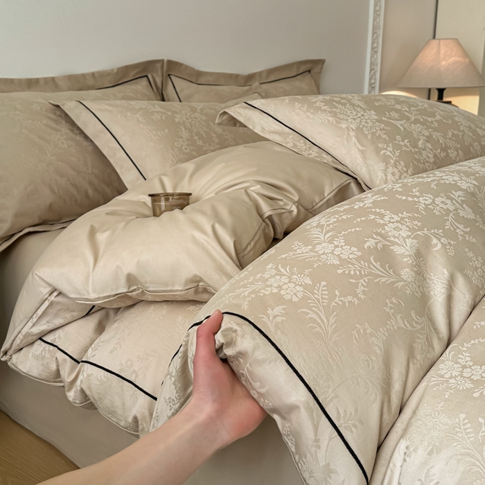 首尔家纺 2026新款浮雕提花色织全棉四件套 云枝-咖