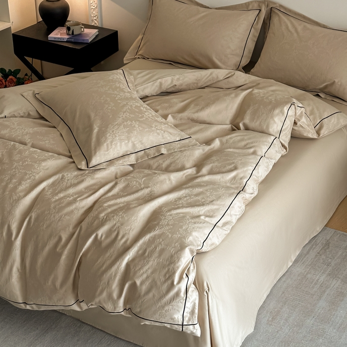 91家纺网 家纺一手货源 找家纺 首尔家纺 2026新款浮雕提花色织全棉四件套 云枝-咖