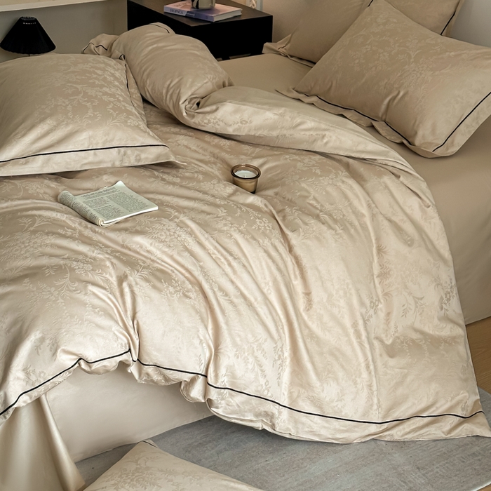 91家纺网 家纺一手货源 找家纺 首尔家纺 2026新款浮雕提花色织全棉四件套 云枝-咖