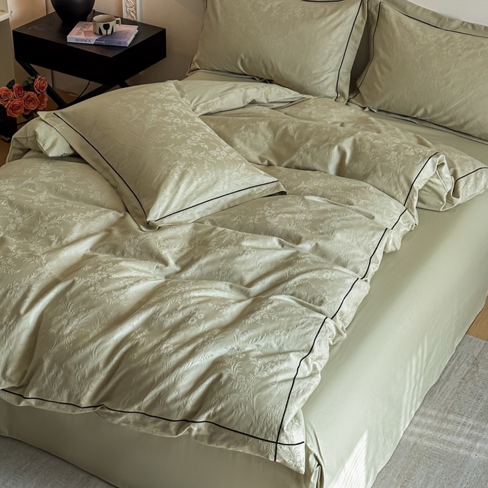 91家纺网 家纺一手货源 找家纺 首尔家纺 2026新款浮雕提花色织全棉四件套 云枝-绿