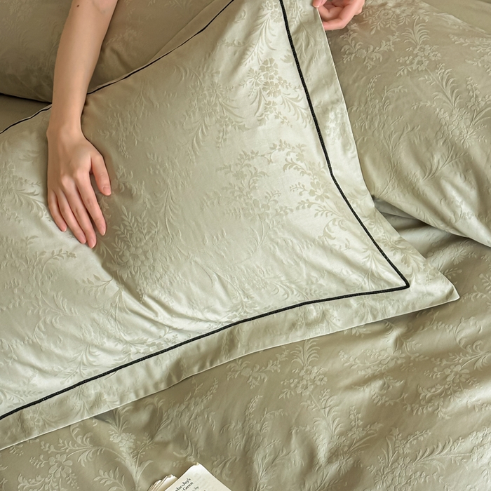 91家纺网 家纺一手货源 找家纺 首尔家纺 2026新款浮雕提花色织全棉四件套 云枝-绿