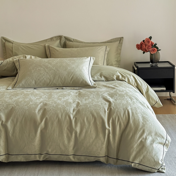 91家纺网 家纺一手货源 找家纺 首尔家纺 2026新款浮雕提花色织全棉四件套 云枝-绿