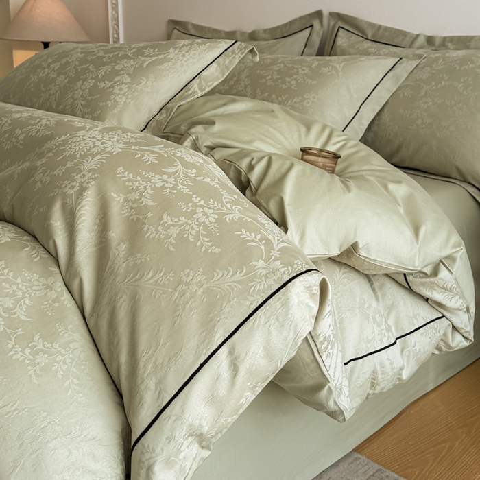 91家纺网 家纺一手货源 找家纺 首尔家纺 2026新款浮雕提花色织全棉四件套 云枝-绿