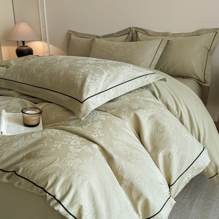 91家纺网 家纺一手货源 找家纺 首尔家纺 2026新款浮雕提花色织全棉四件套 云枝-绿