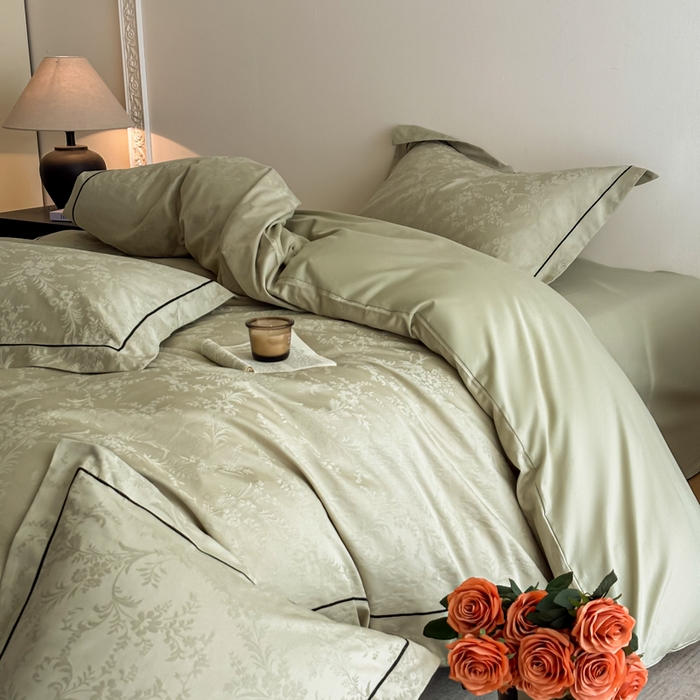 91家纺网 家纺一手货源 找家纺 首尔家纺 2026新款浮雕提花色织全棉四件套 云枝-绿