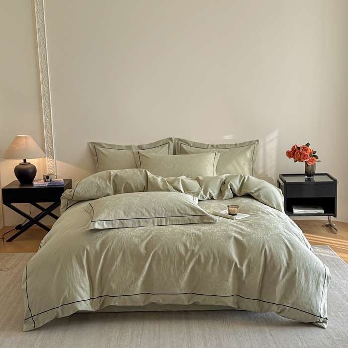 91家纺网 家纺一手货源 找家纺 首尔家纺 2026新款浮雕提花色织全棉四件套 云枝-绿